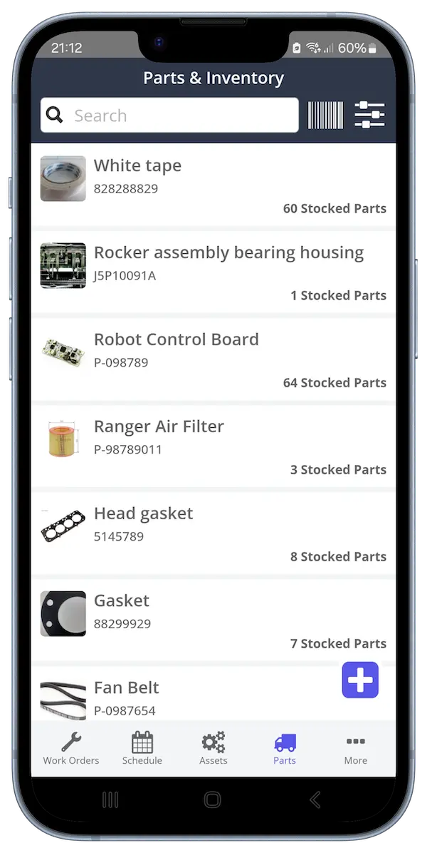 CMMS Mobile Parts List