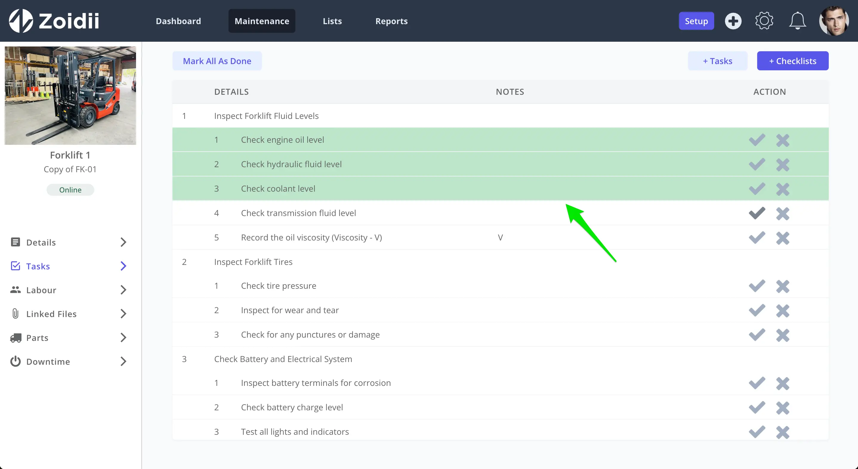 Zoidii CMMS Work Order Checklist