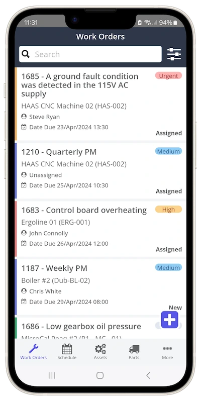 Zoidii CMMS Mobile App Work Order Screen