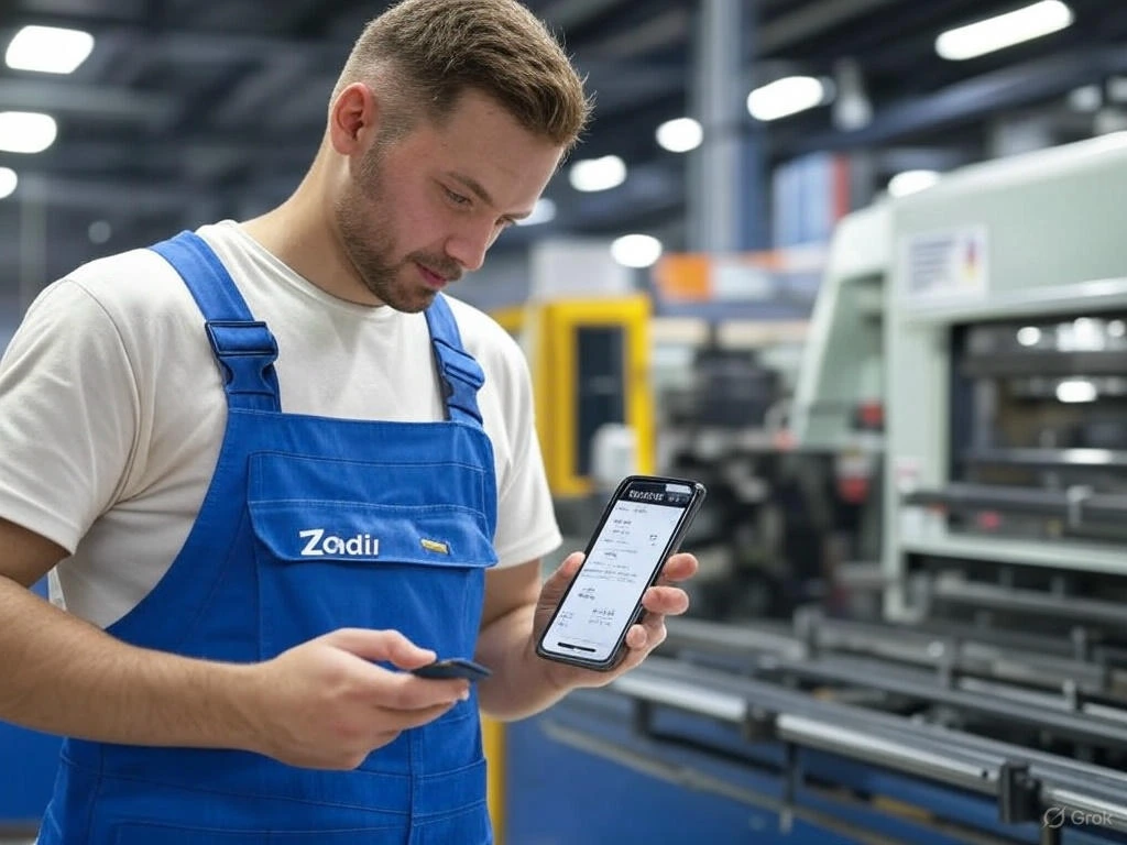 Technician on phone in factory