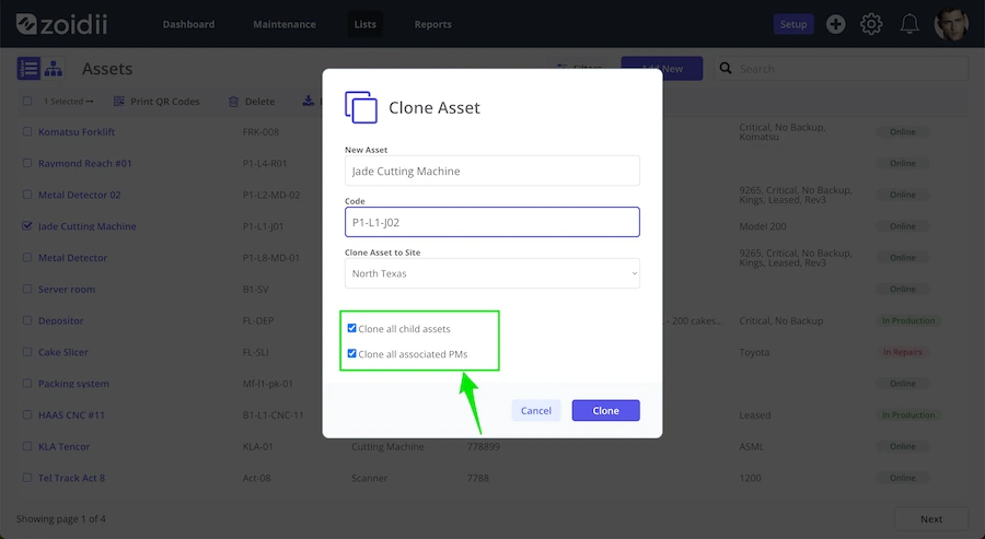 Zoidii Clone Asset Record and Associate PMs