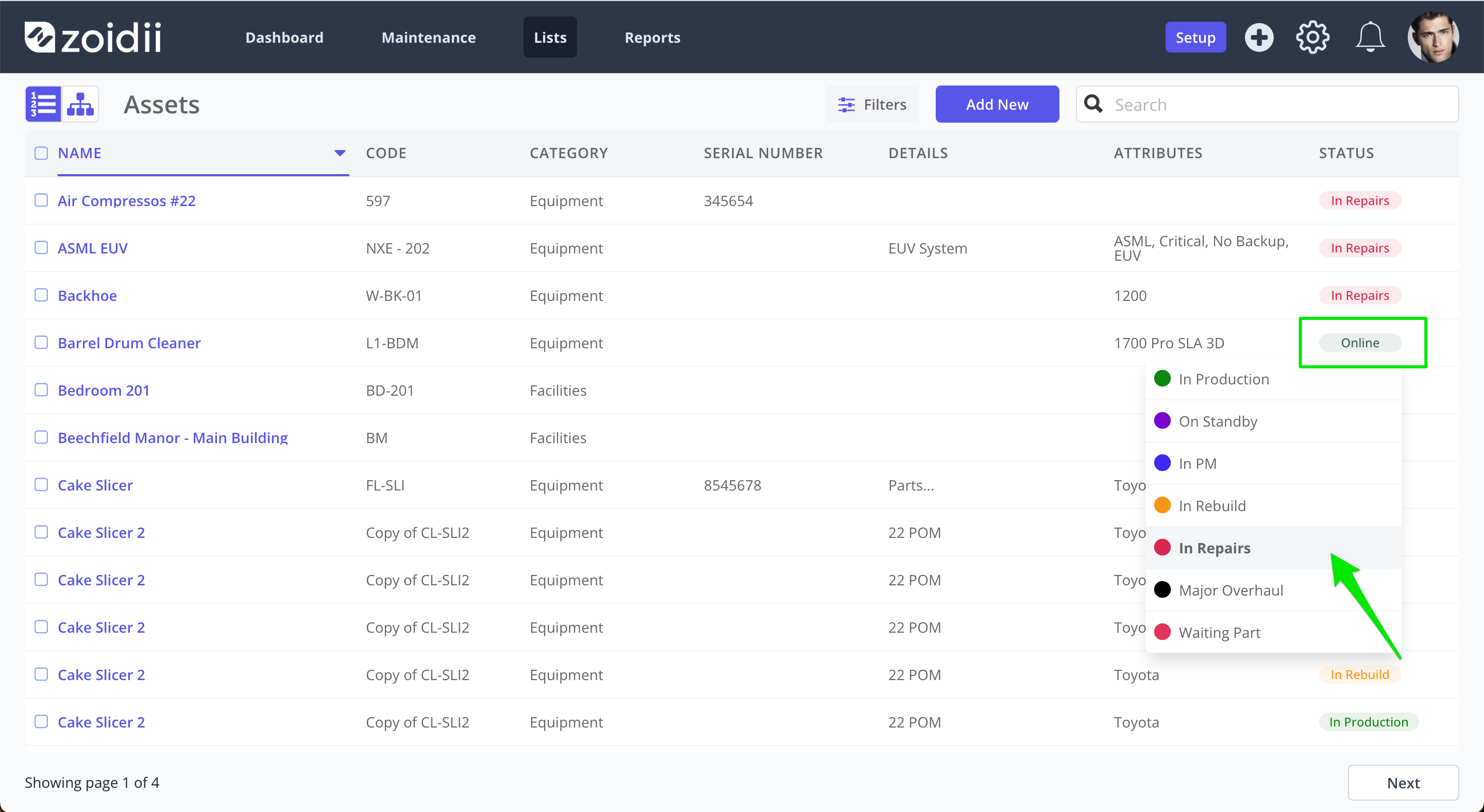Zoidii Log an Asset Down