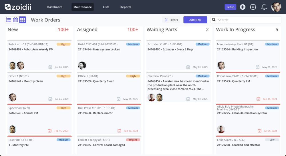 Zoidii CMMS Work Order Project View