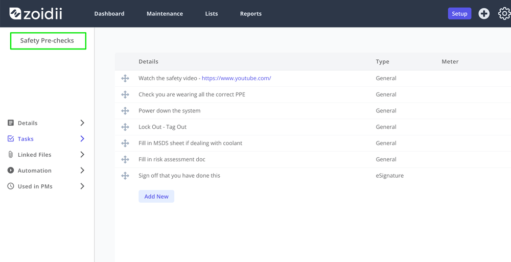 Zoidii Automated Checklist Safety Precheck