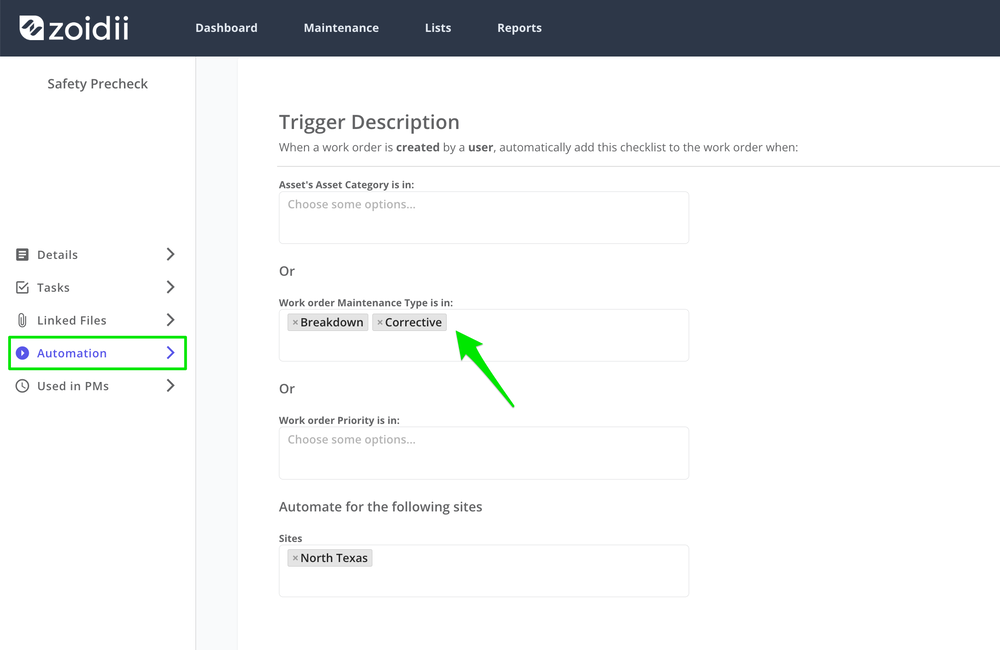 Zoidii Create Automated Checklist Trigger