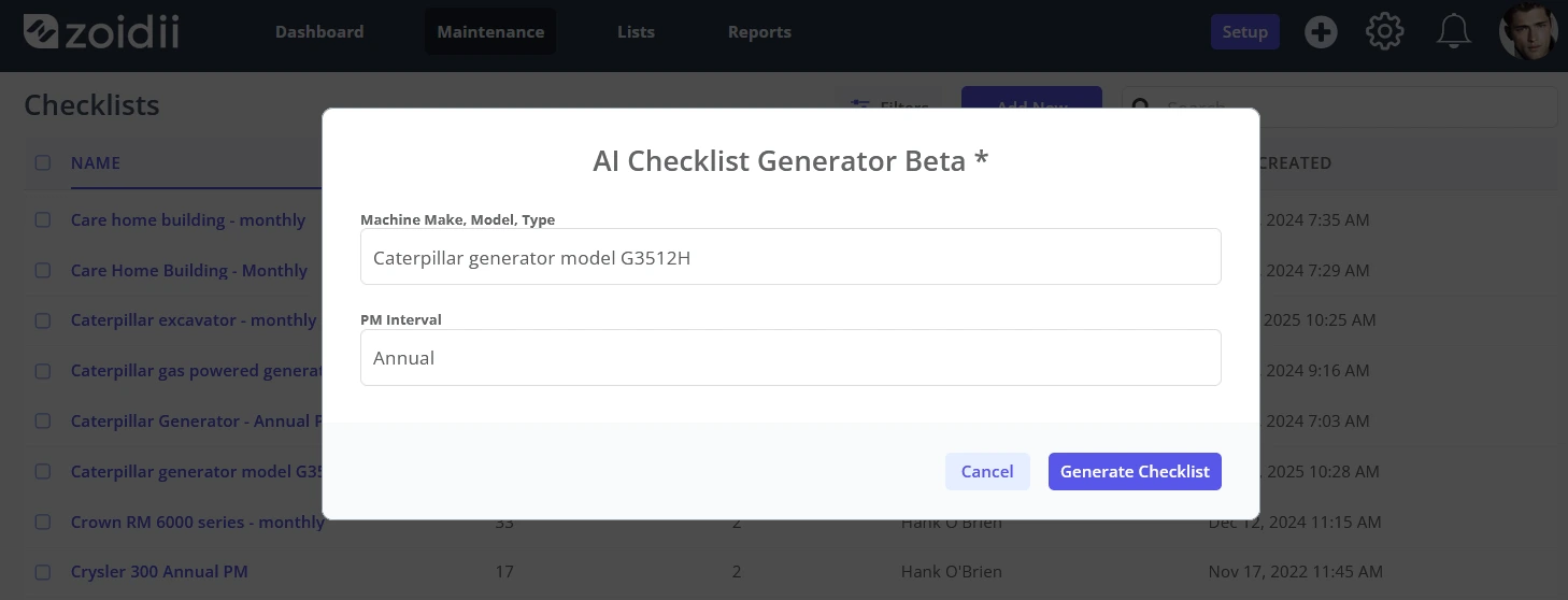 Zoidii AI Checklist Generator