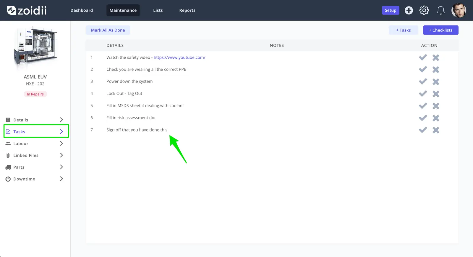 ZoidiI Work Order Auto Checklist