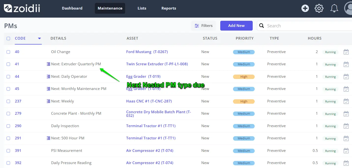 Nested PMs - Next Due