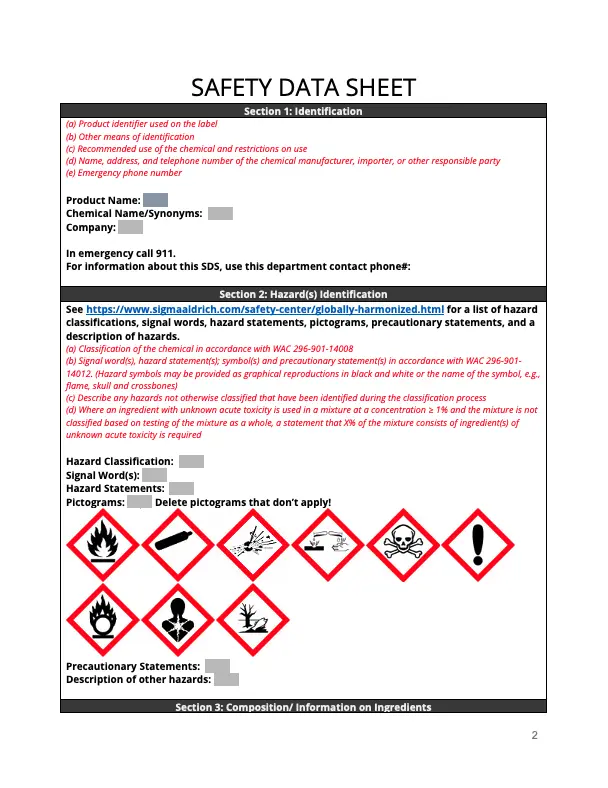Sample MSDS sheet