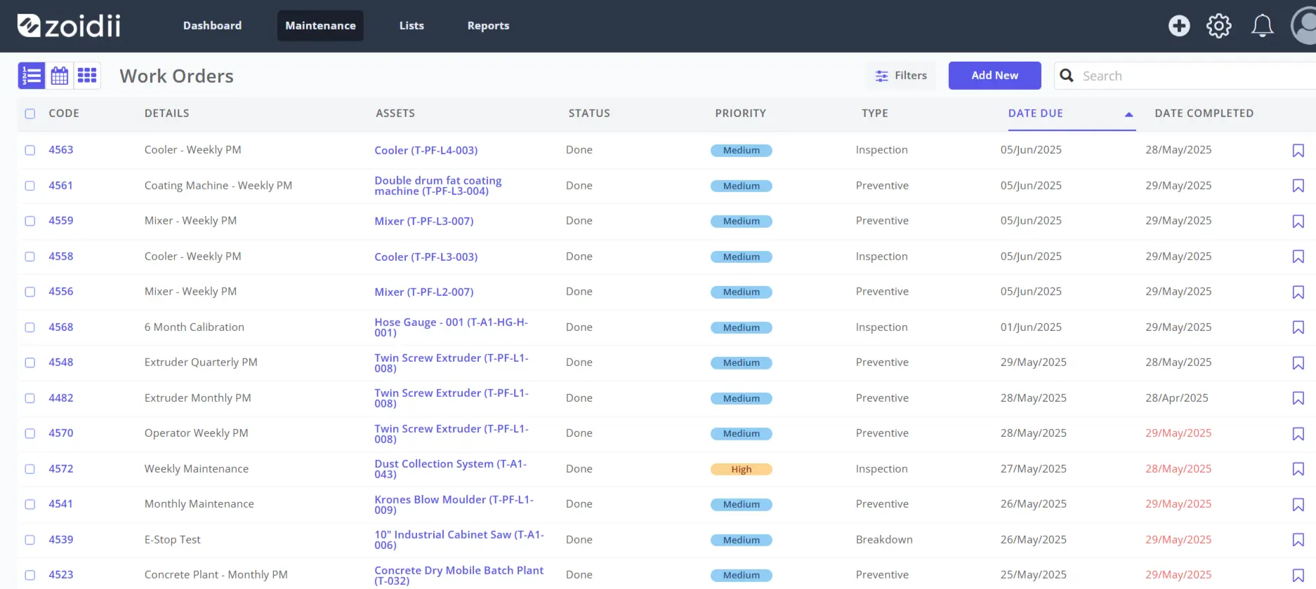 Work Orders - List View