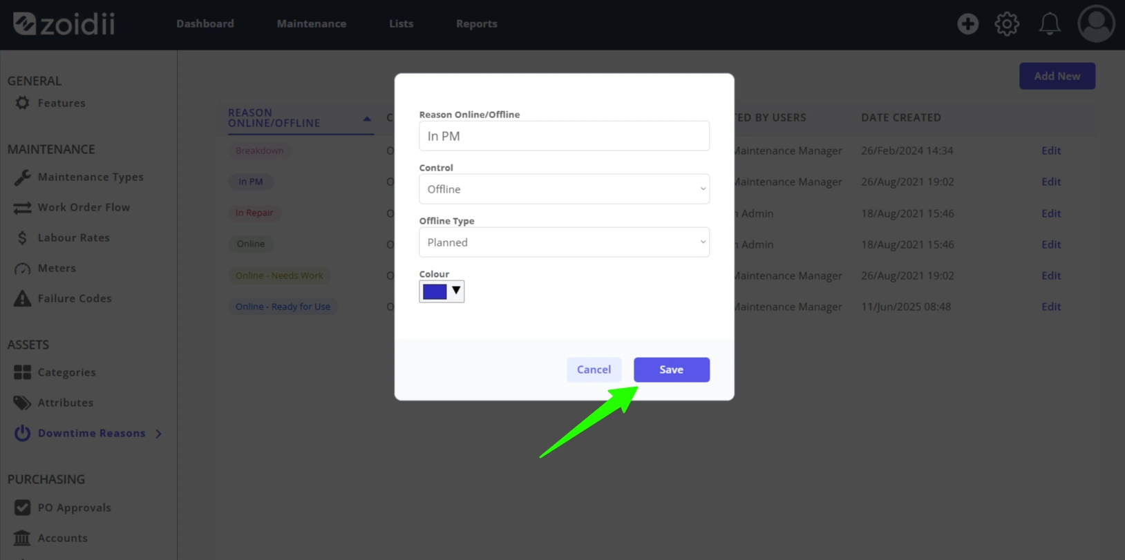 Add Edit Offline or Online Reasons - 8