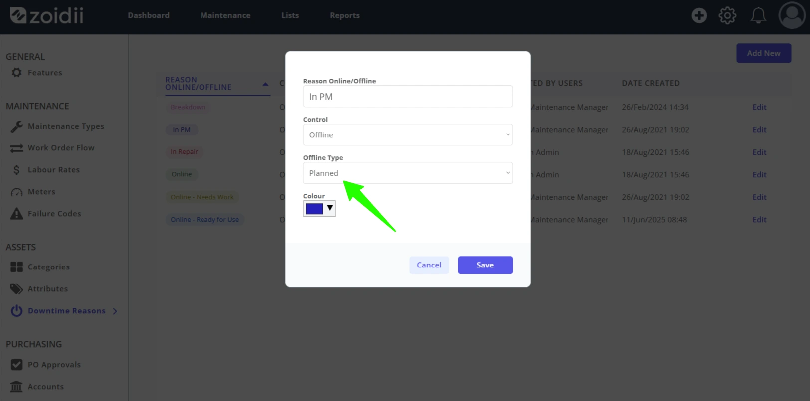 Add Edit Offline or Online Reasons - 6