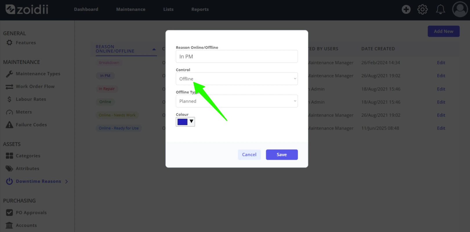 Add Edit Offline or Online Reasons - 5