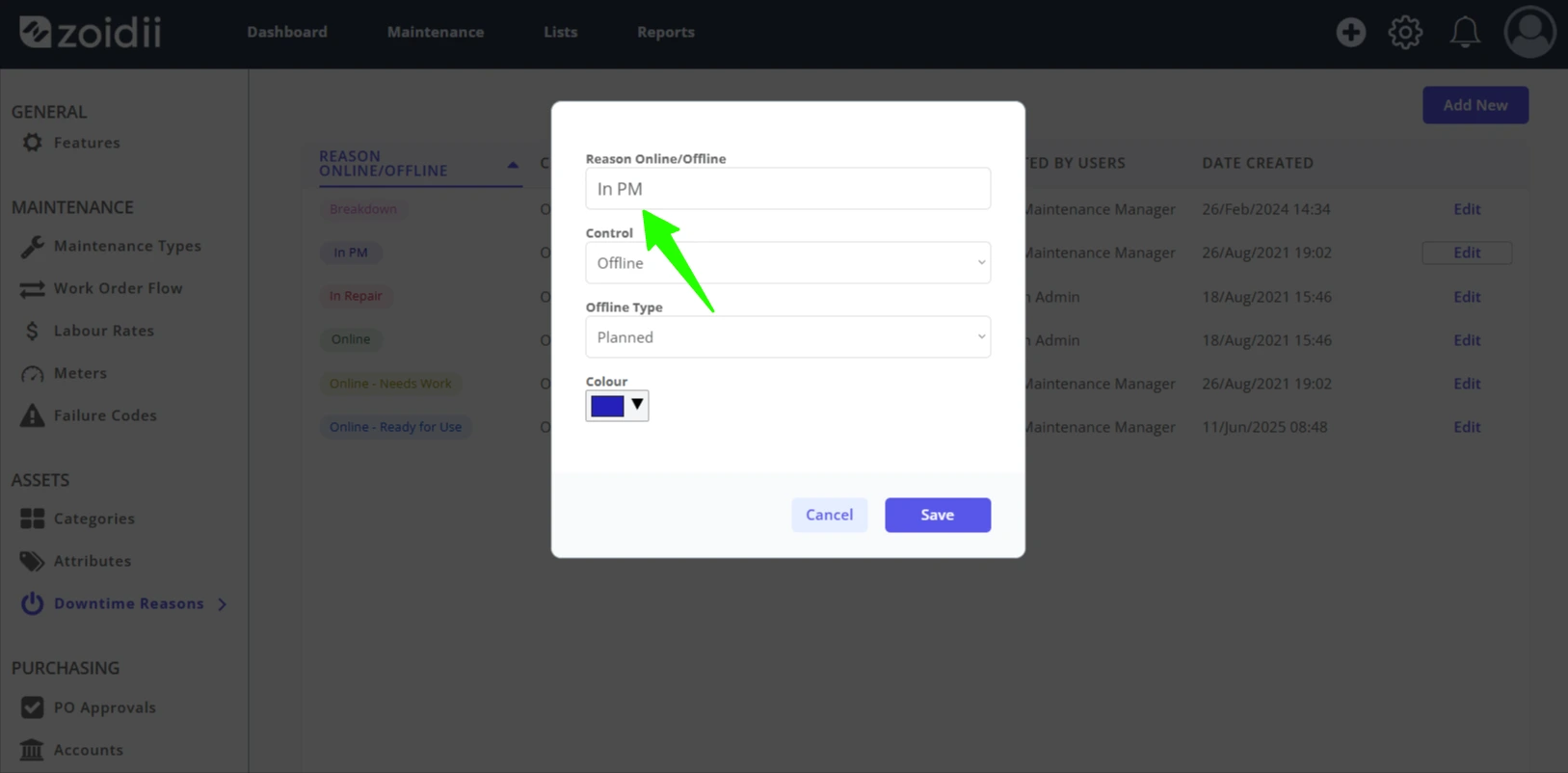 Add Edit Offline or Online Reasons - 4