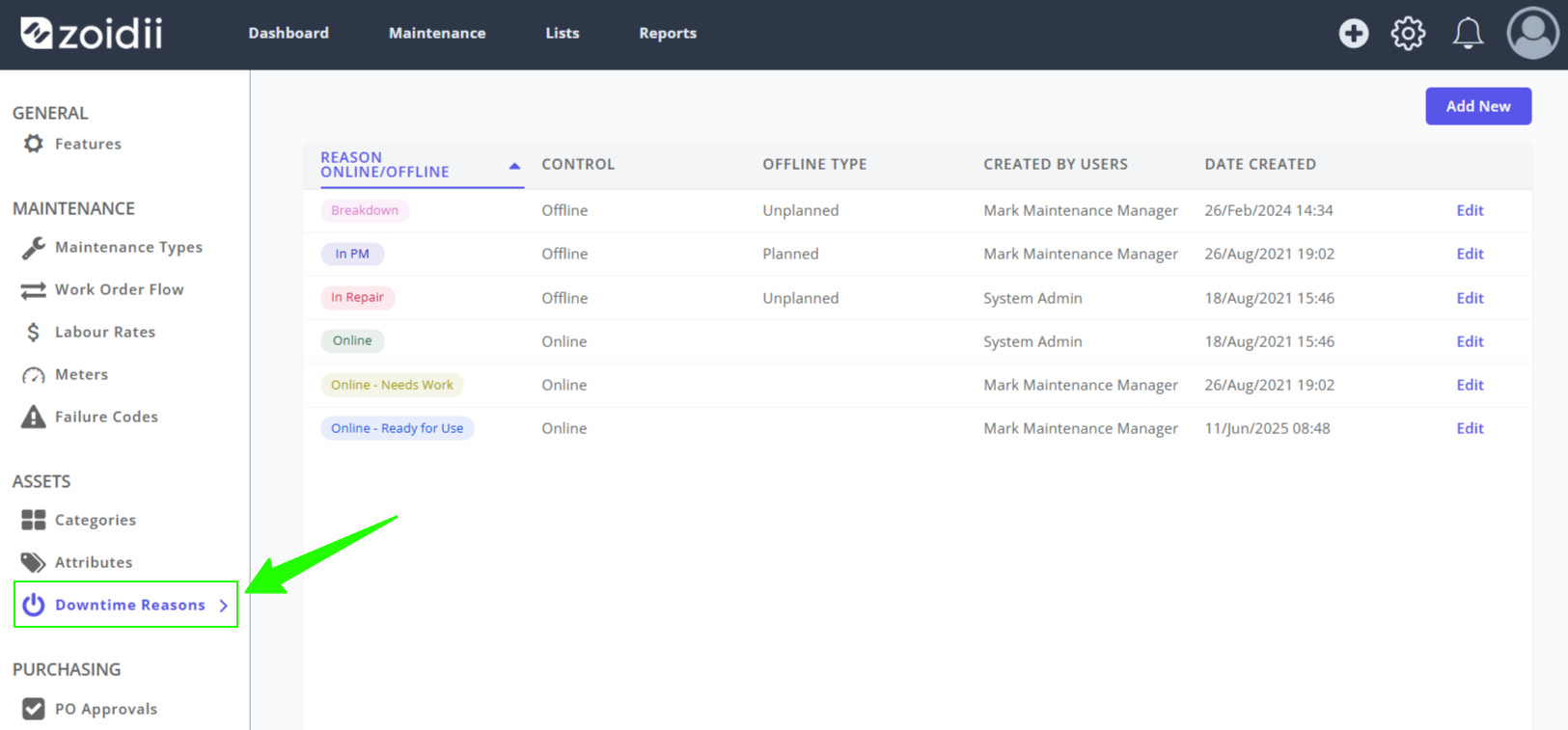 Add Edit Offline or Online Reasons - 2