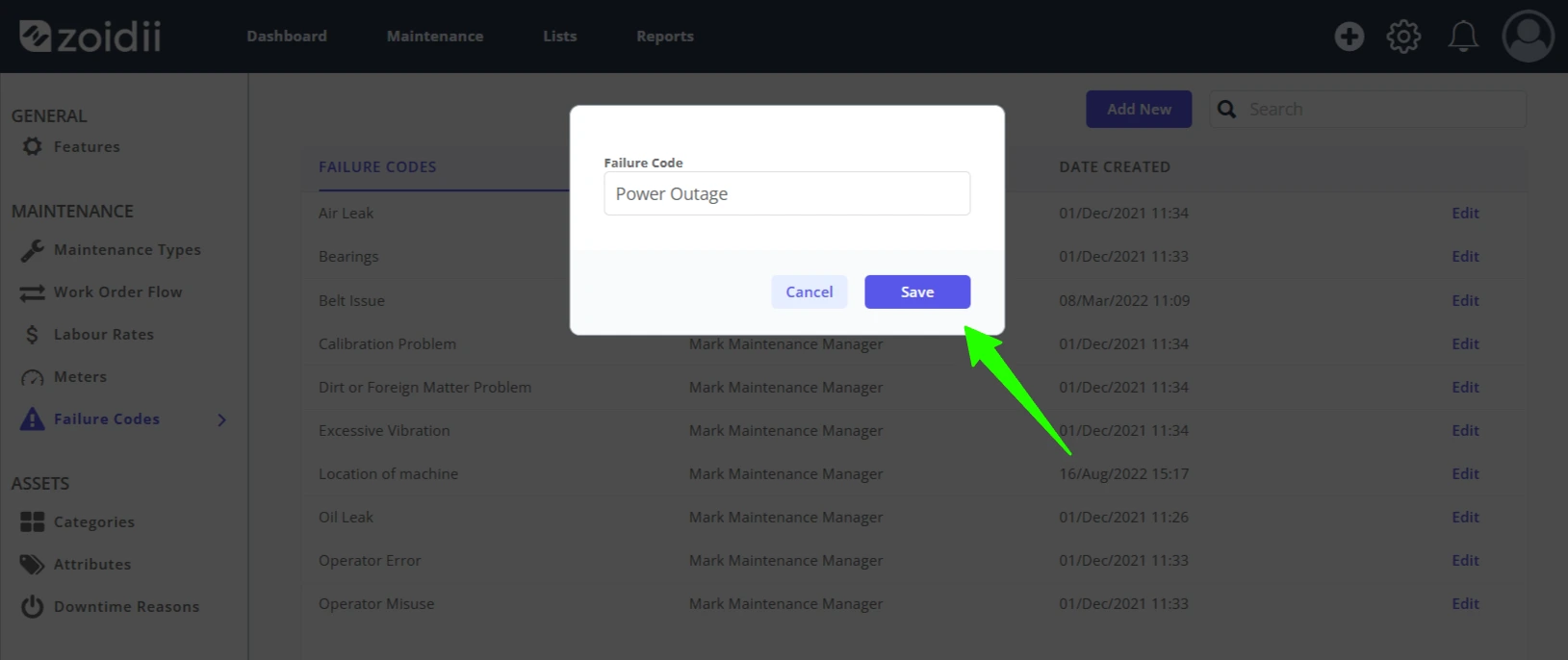 Add Edit Failure Codes - 4