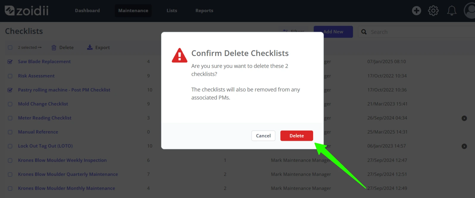 Delete a Checklist - 4