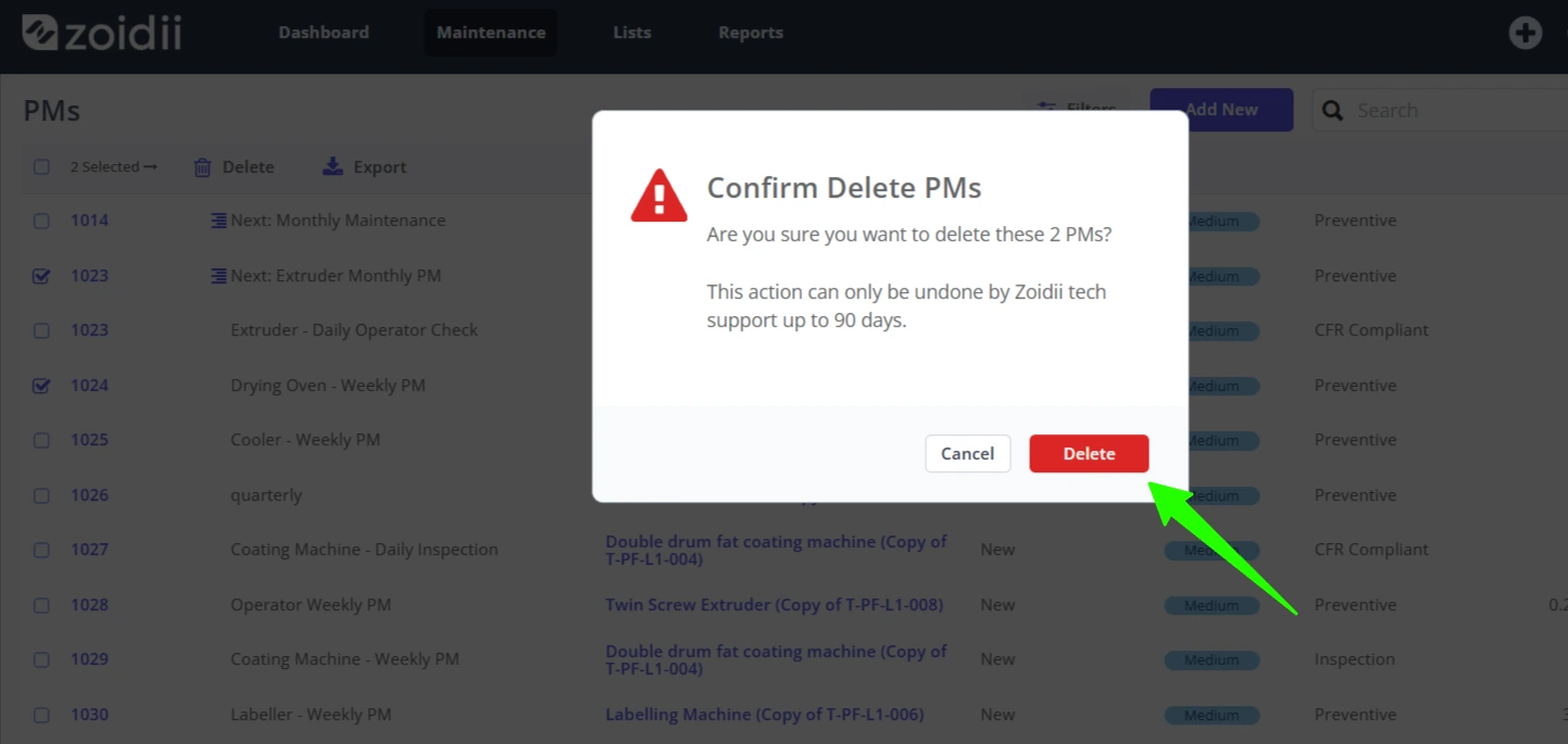 Delete a PM - 4