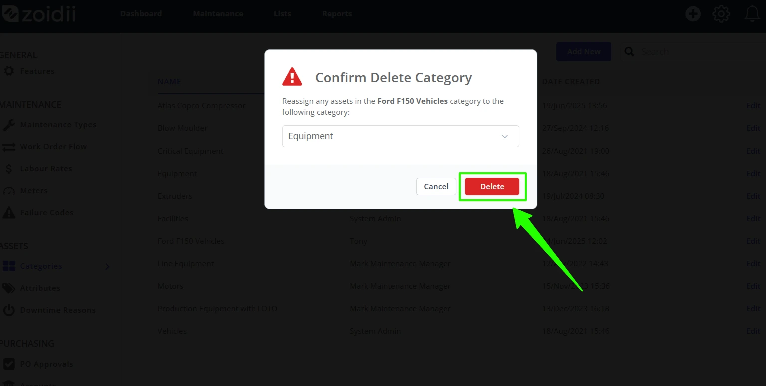 Delete an Asset Category - 6