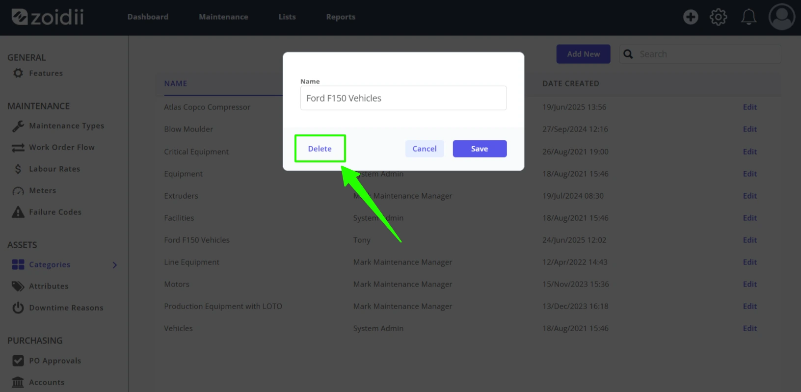 Delete an Asset Category - 4
