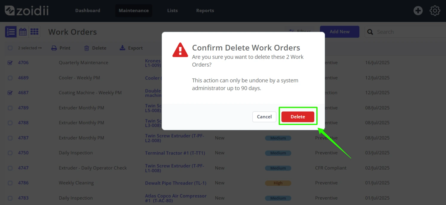 Delete Work Orders - 4