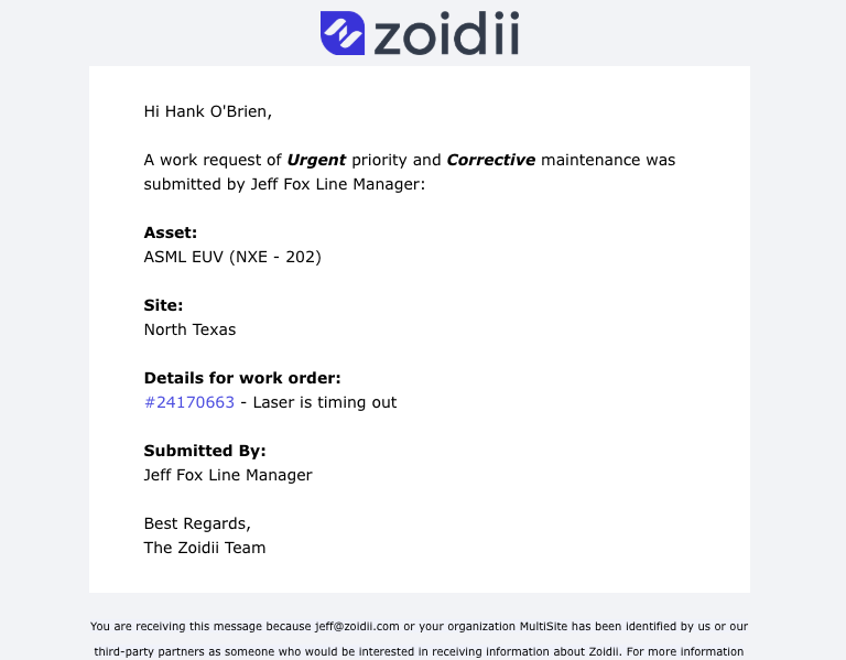 CMMS Guest Work Request Notification