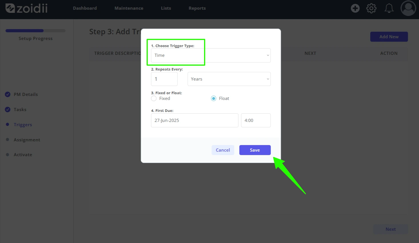 Example: Create a PM Trigger for a Car - 2