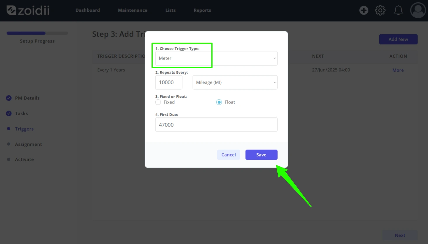 Example: Create a PM Trigger for a Car - 4