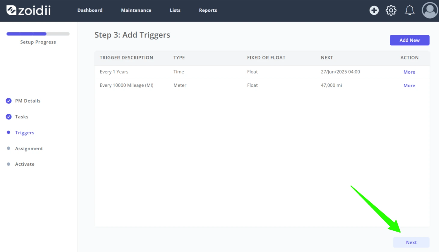 Example: Create a PM Trigger for a Car - 5