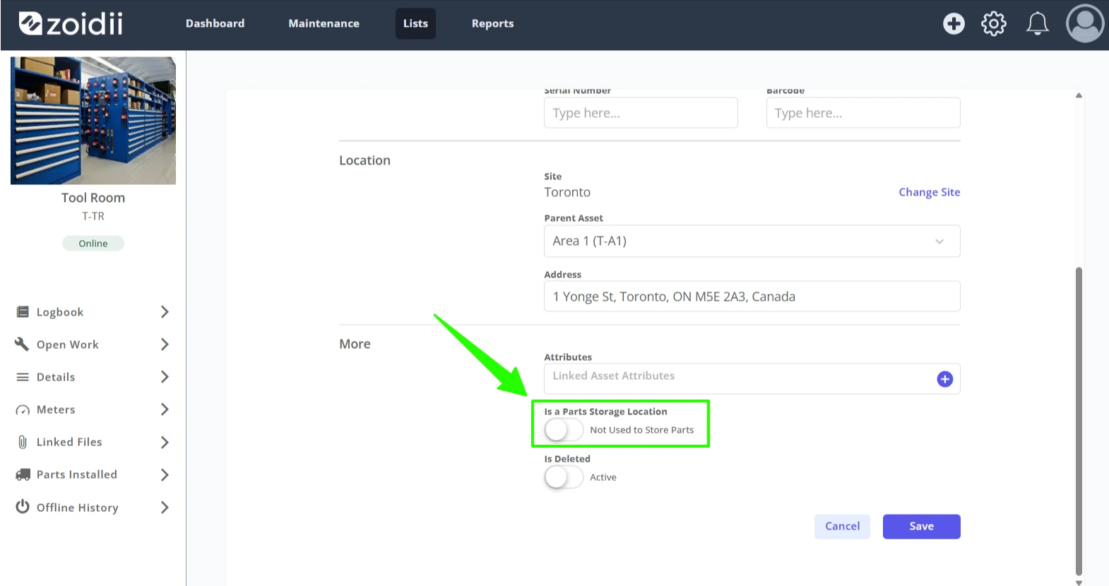 Configure a Parts Storage Location - 2