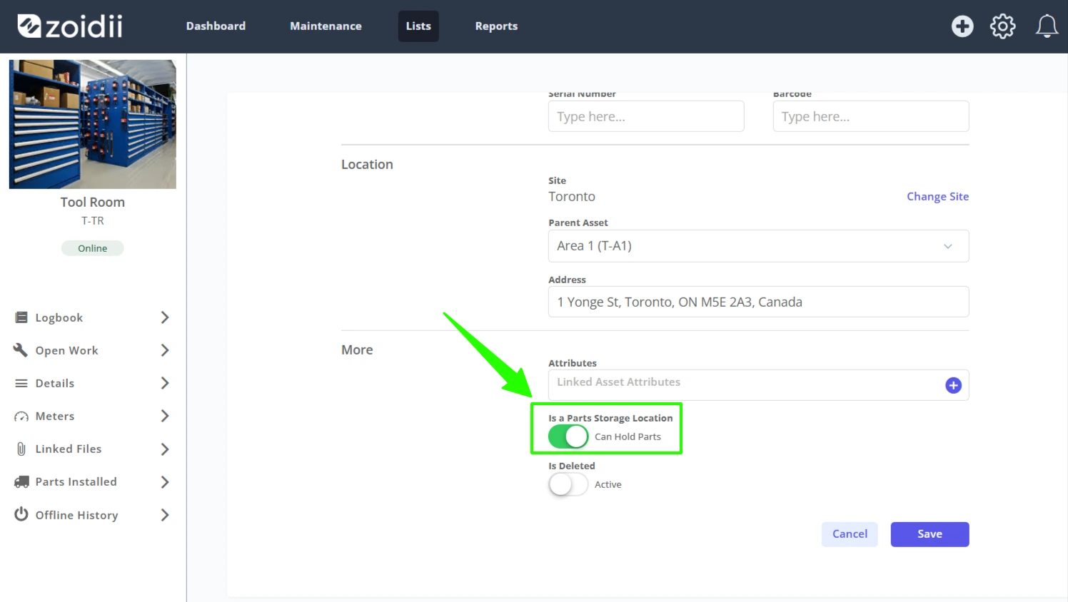Configure a Parts Storage Location - 3