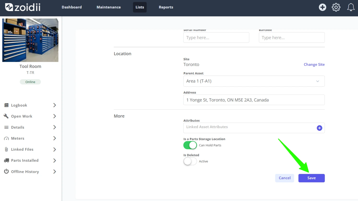 Configure a Parts Storage Location - 4