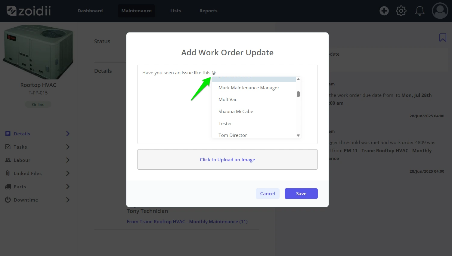Tag a user on a work order - 2