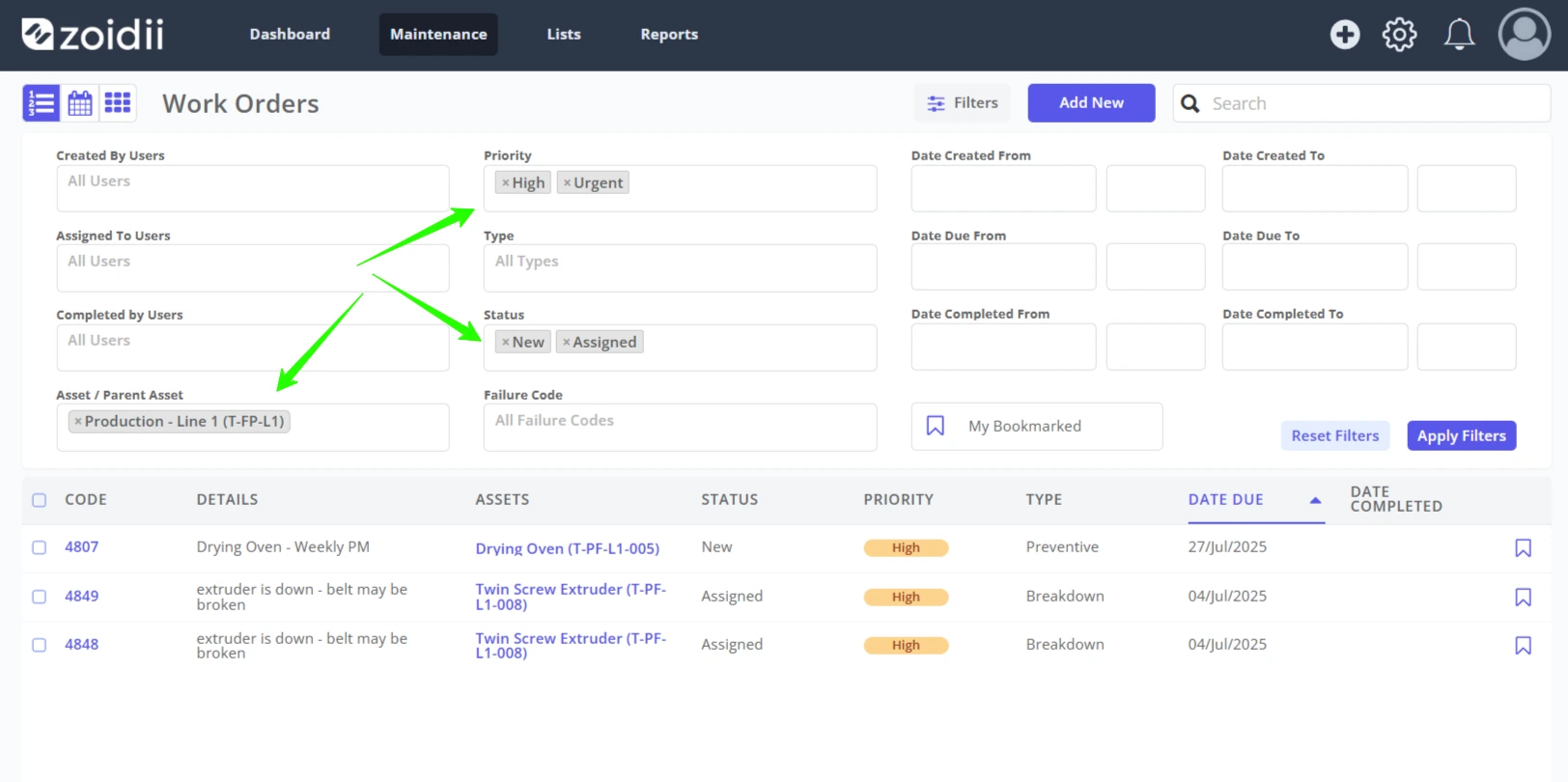 Work Order Filters - 2