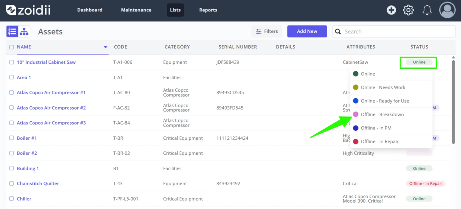 Set an Asset Offline Online - 6