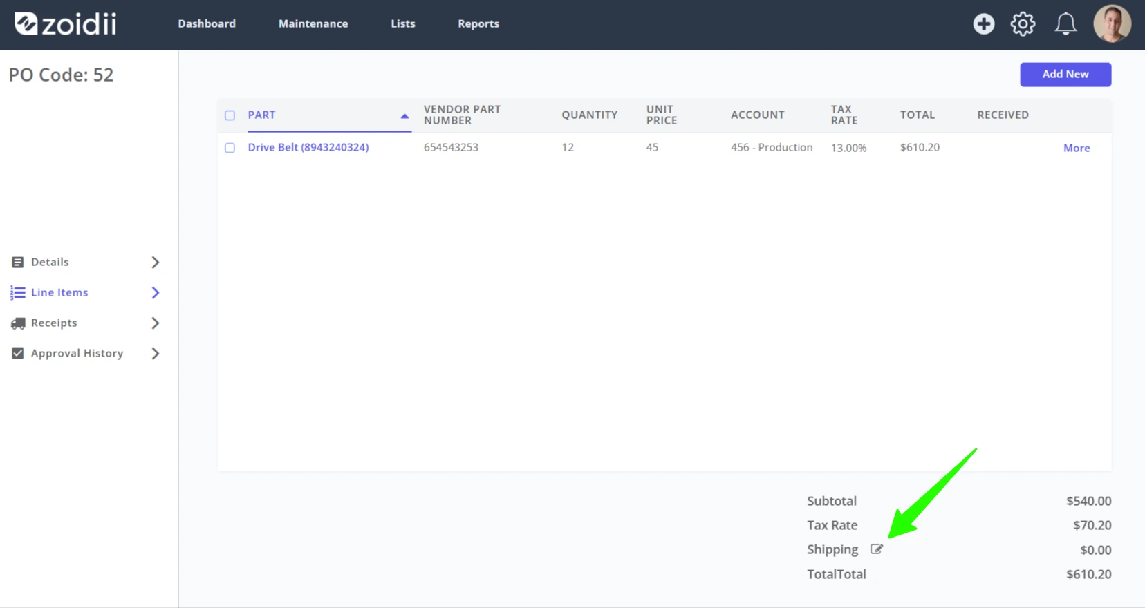 Add Shipping to a Purchase Order - 2