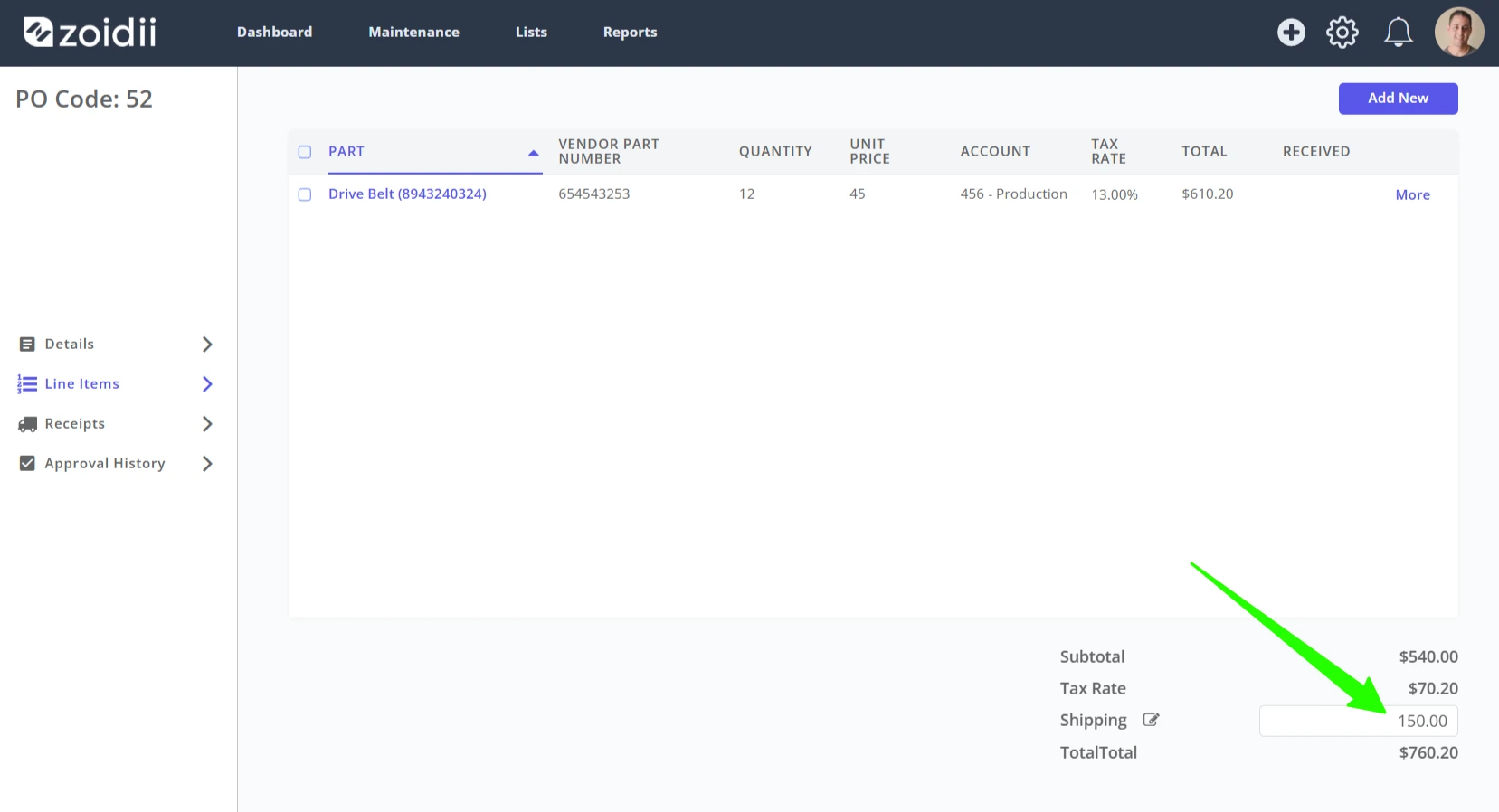 Add Shipping to a Purchase Order - 3