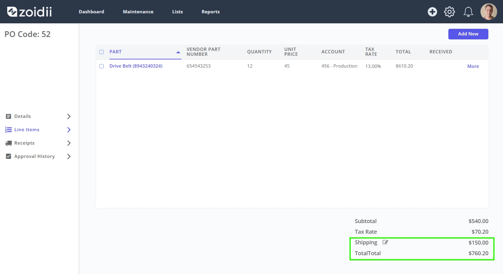 Add Shipping to a Purchase Order - 4