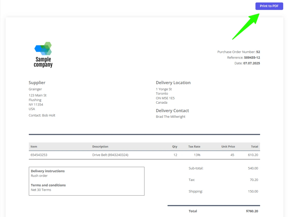 Send a Purchase Order to a Supplier - 3