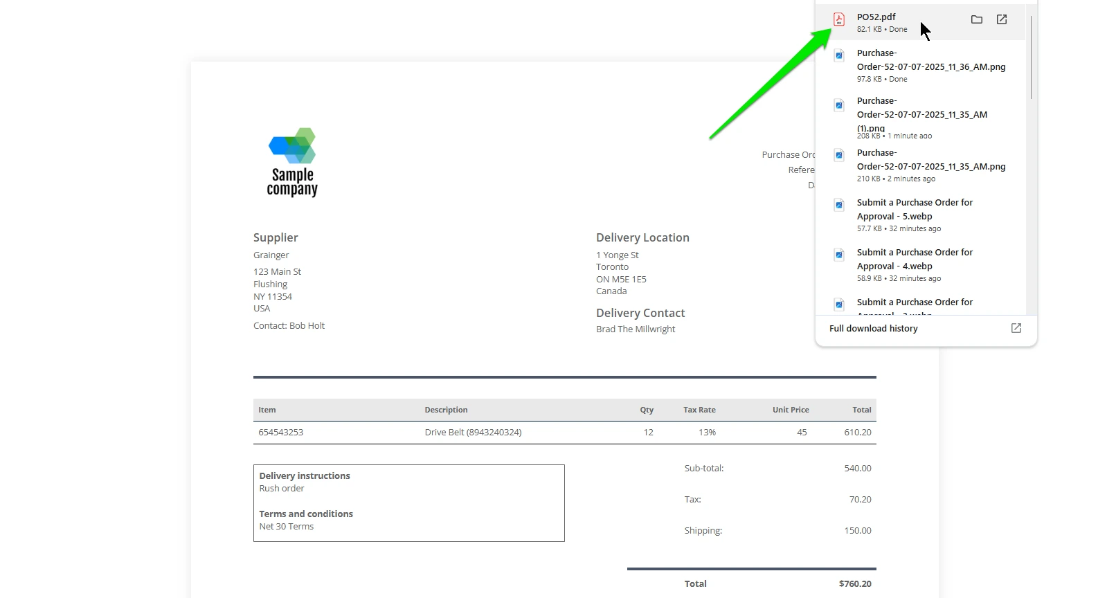 Send a Purchase Order to a Supplier - 4