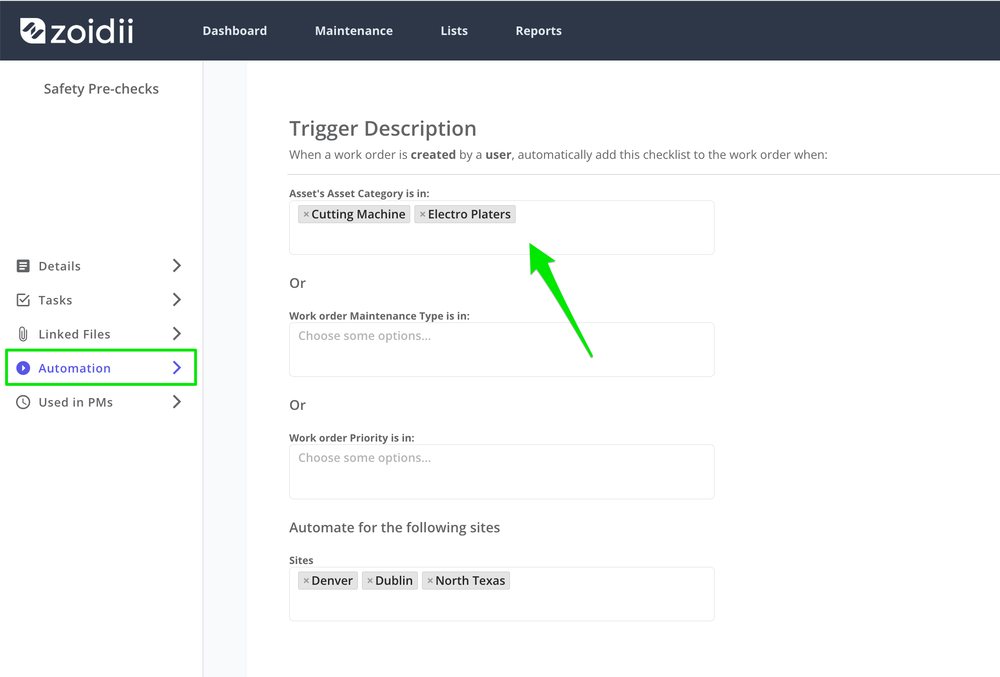 Zoidii Automated Checklist Trigger