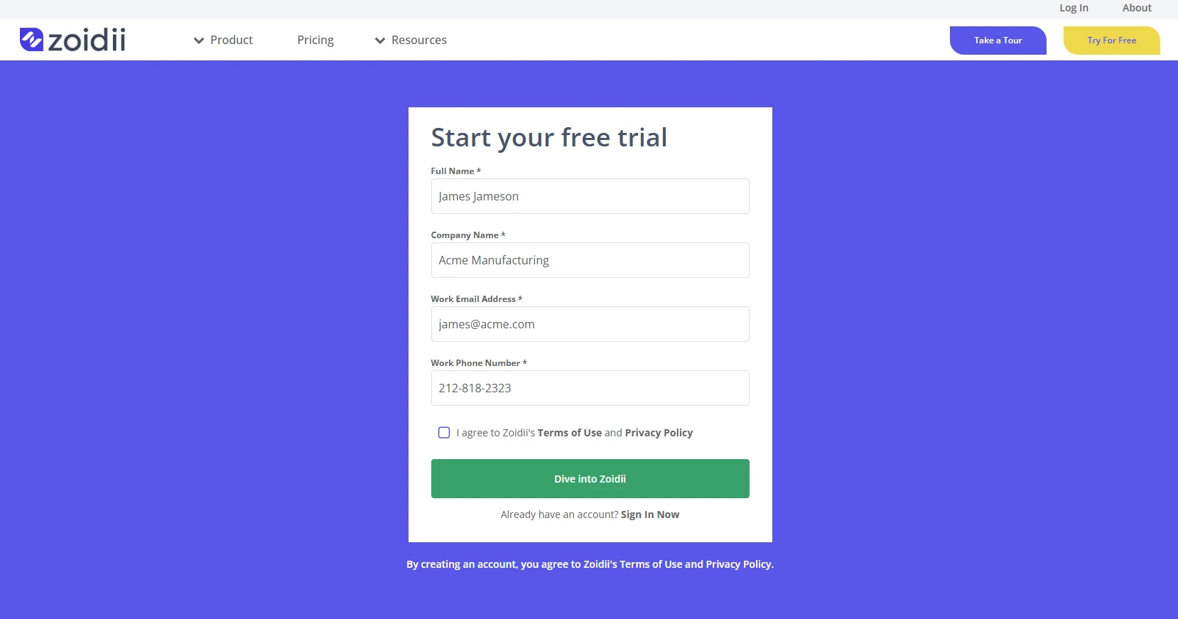 Sign Up for Zoidii - 1