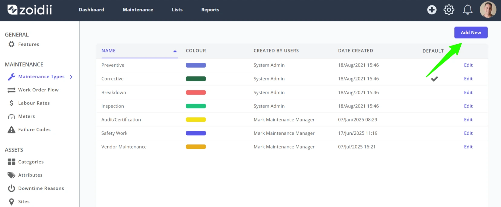Configure Maintenance Types - 2