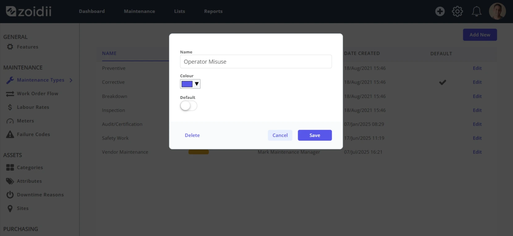 Configure Maintenance Types - 3