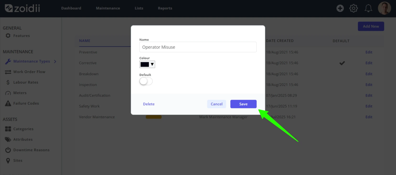 Configure Maintenance Types - 5