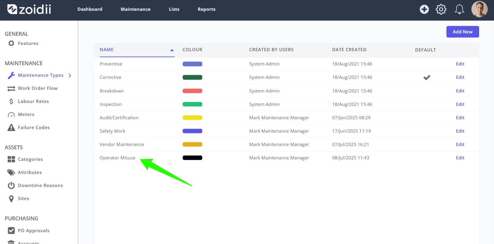 Configure Maintenance Types - 6