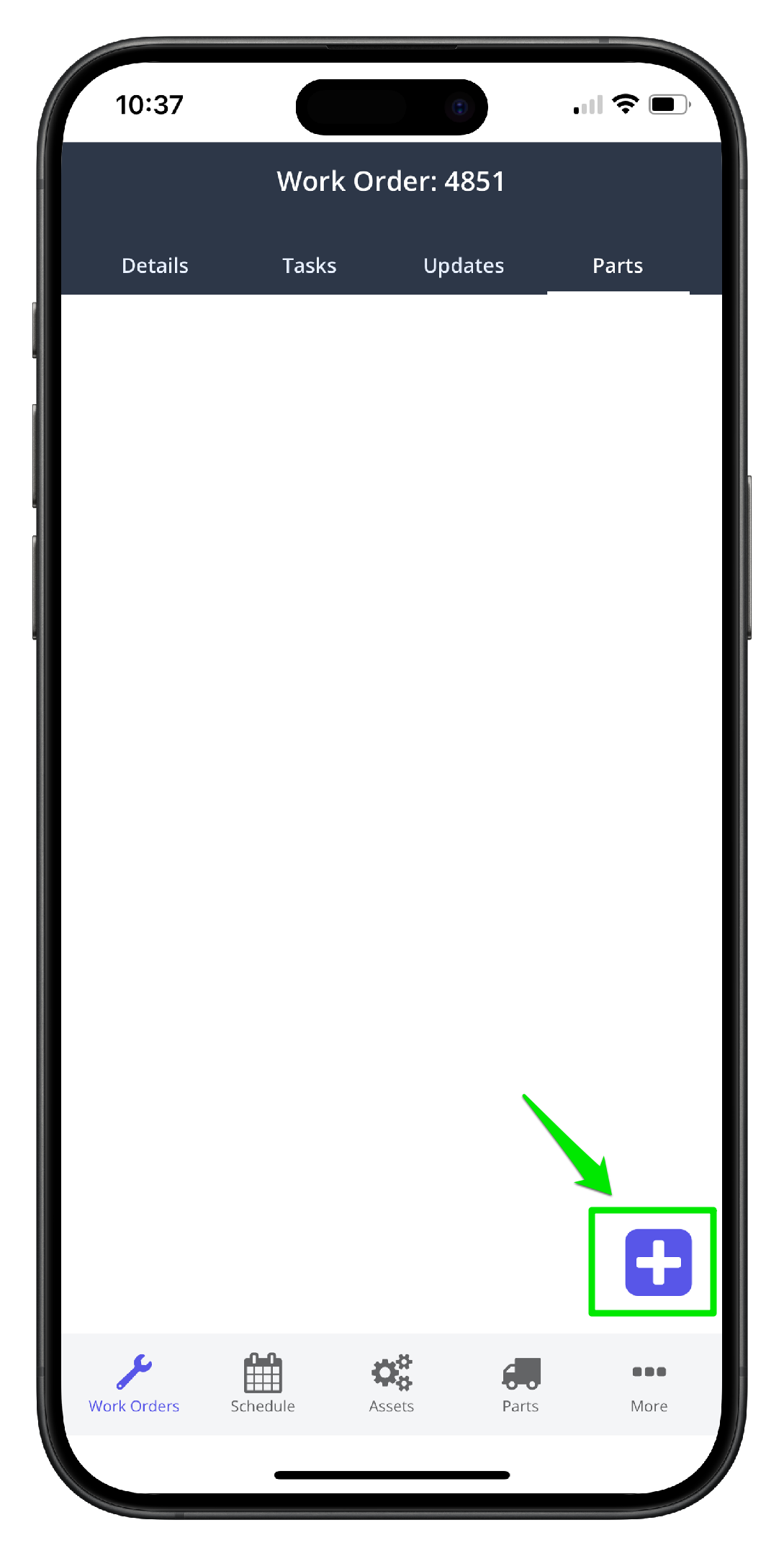 Create a parts room request on mobile - 2