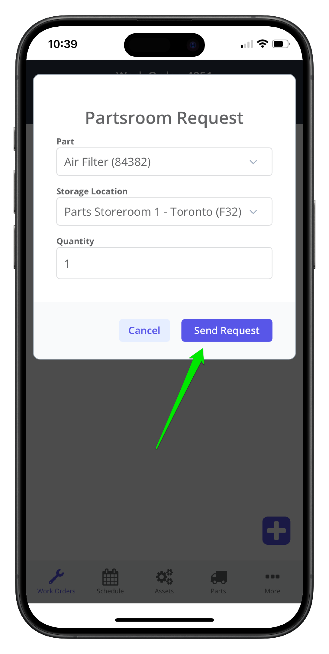 Create a parts room request on mobile - 7