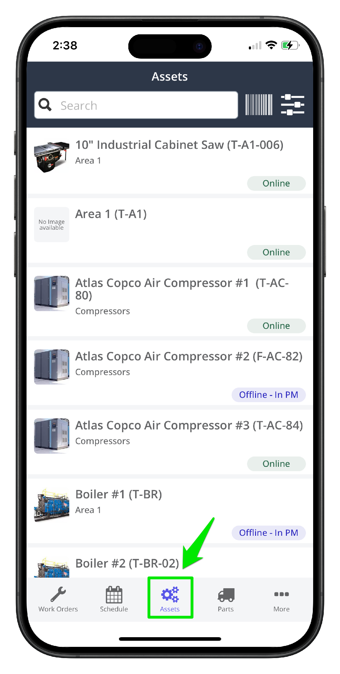 Set an Asset Offline/Online on Mobile - 1