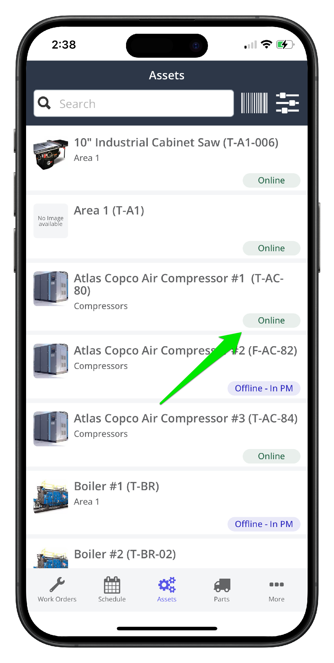 Set an Asset Offline/Online on Mobile - 2